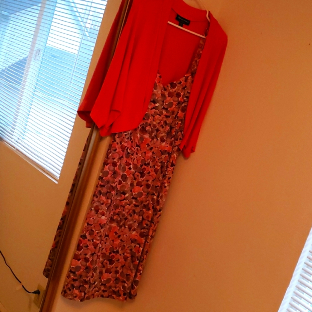 Peach, multi colored dress with sweater! Plus size.
